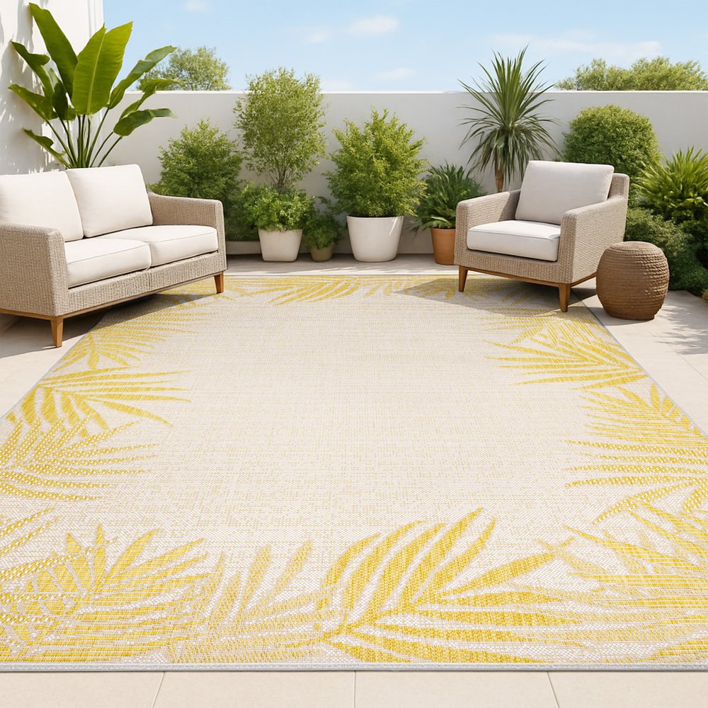 3' X 5' Yellow And Cream Floral Indoor Outdoor Area Rug