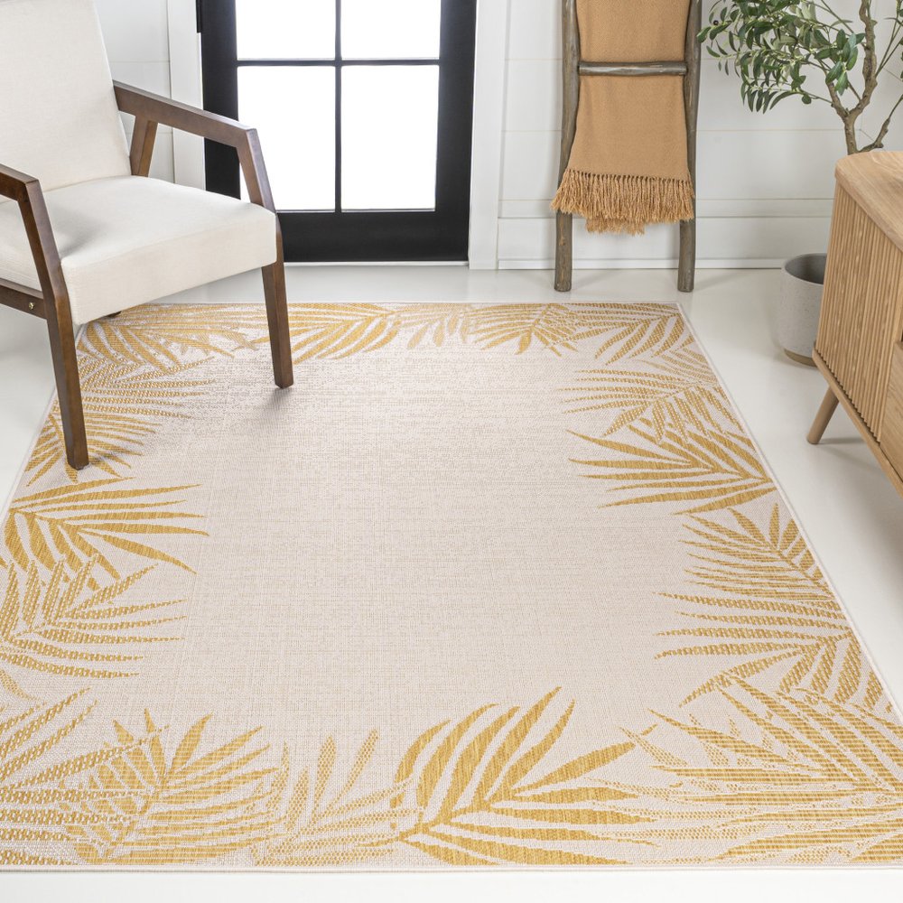 3' X 5' Yellow And Cream Floral Indoor Outdoor Area Rug