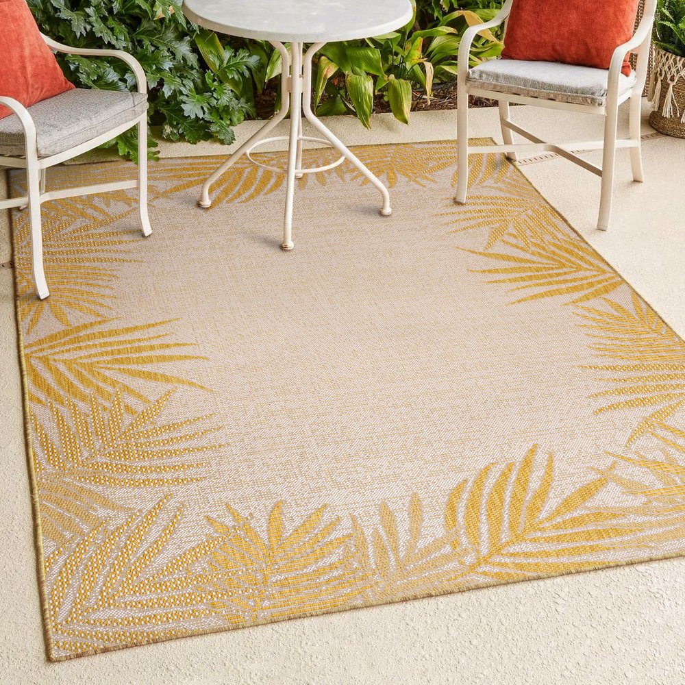 3' X 5' Yellow And Cream Floral Indoor Outdoor Area Rug