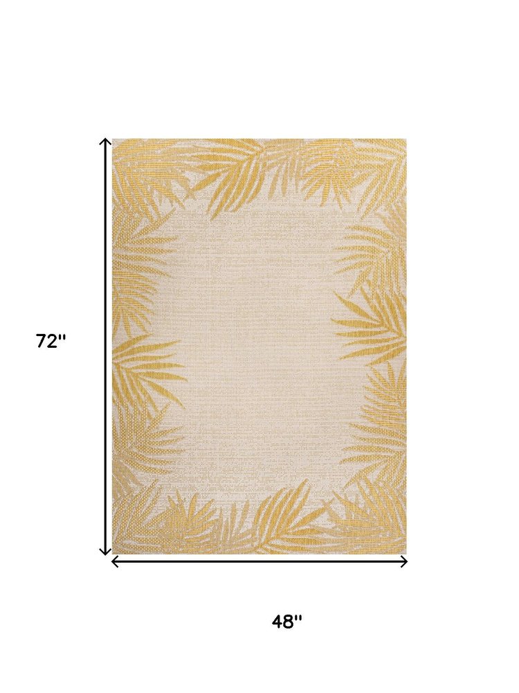 4' X 6' Yellow And Cream Floral Indoor Outdoor Area Rug HomeRoots