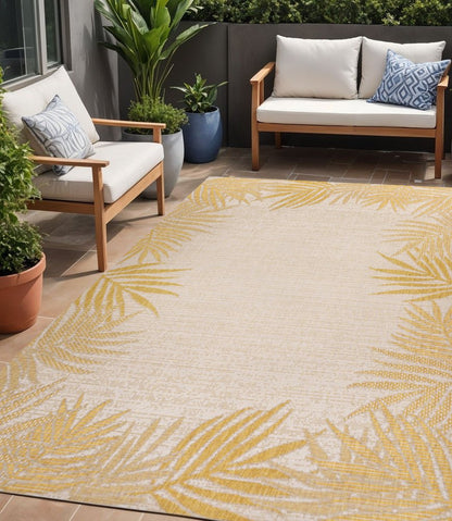 5' X 8' Yellow And Cream Floral Indoor Outdoor Area Rug HomeRoots