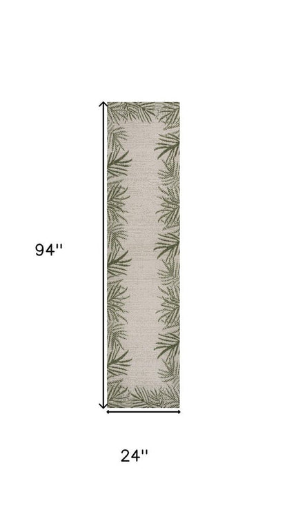 8' Green And Cream Floral Indoor Outdoor Runner Rug HomeRoots