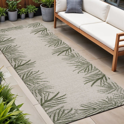 8' Green And Cream Floral Indoor Outdoor Runner Rug HomeRoots
