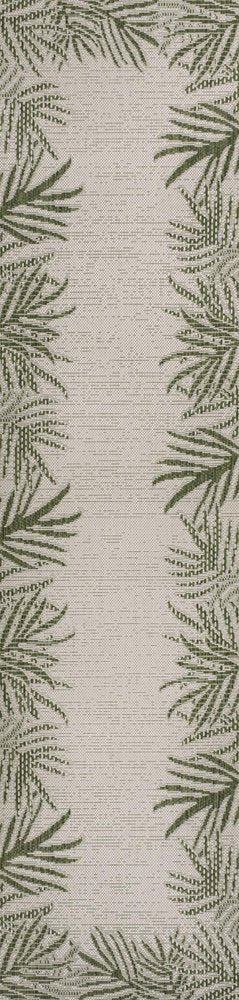8' Green And Cream Floral Indoor Outdoor Runner Rug HomeRoots