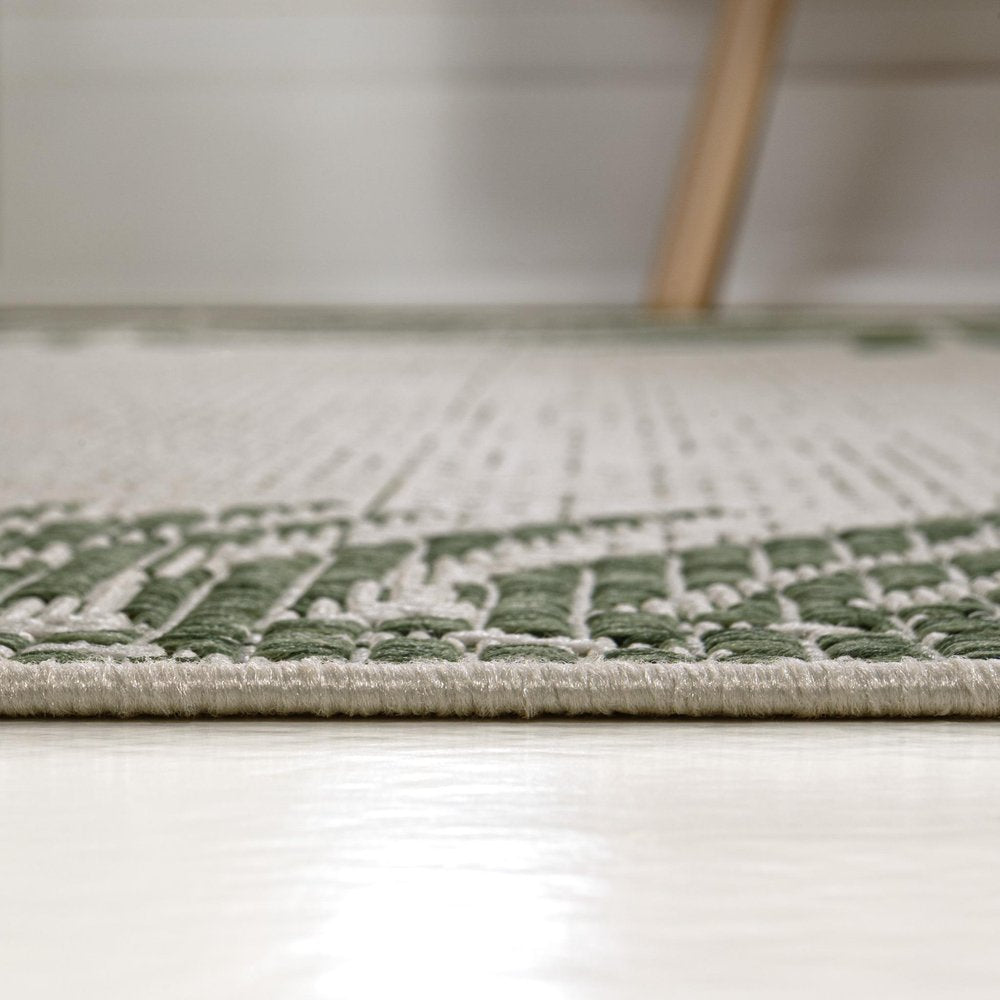 8' Green And Cream Floral Indoor Outdoor Runner Rug HomeRoots