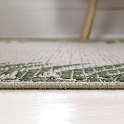 8' Green And Cream Floral Indoor Outdoor Runner Rug HomeRoots
