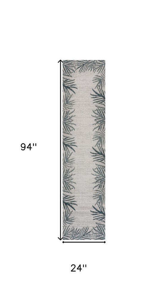 8' Blue And Cream Floral Indoor Outdoor Runner Rug HomeRoots