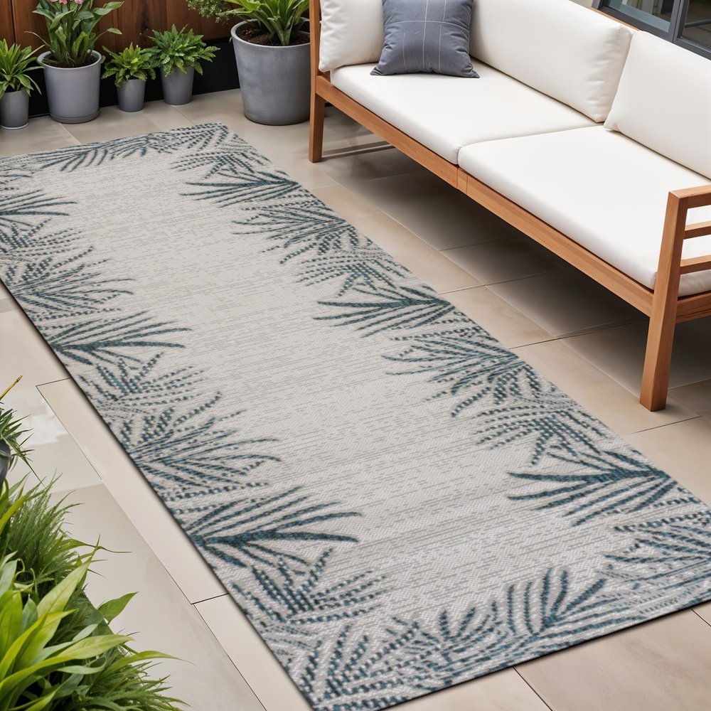 8' Blue And Cream Floral Indoor Outdoor Runner Rug HomeRoots