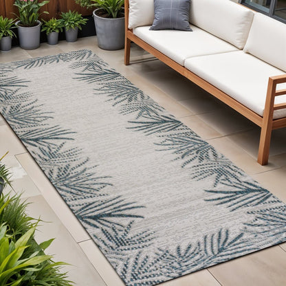 8' Blue And Cream Floral Indoor Outdoor Runner Rug HomeRoots