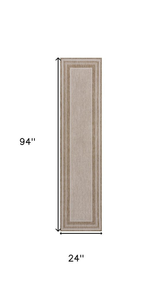 8' Beige And Cream Indoor Outdoor Runner Rug