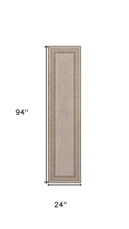 8' Beige And Cream Indoor Outdoor Runner Rug