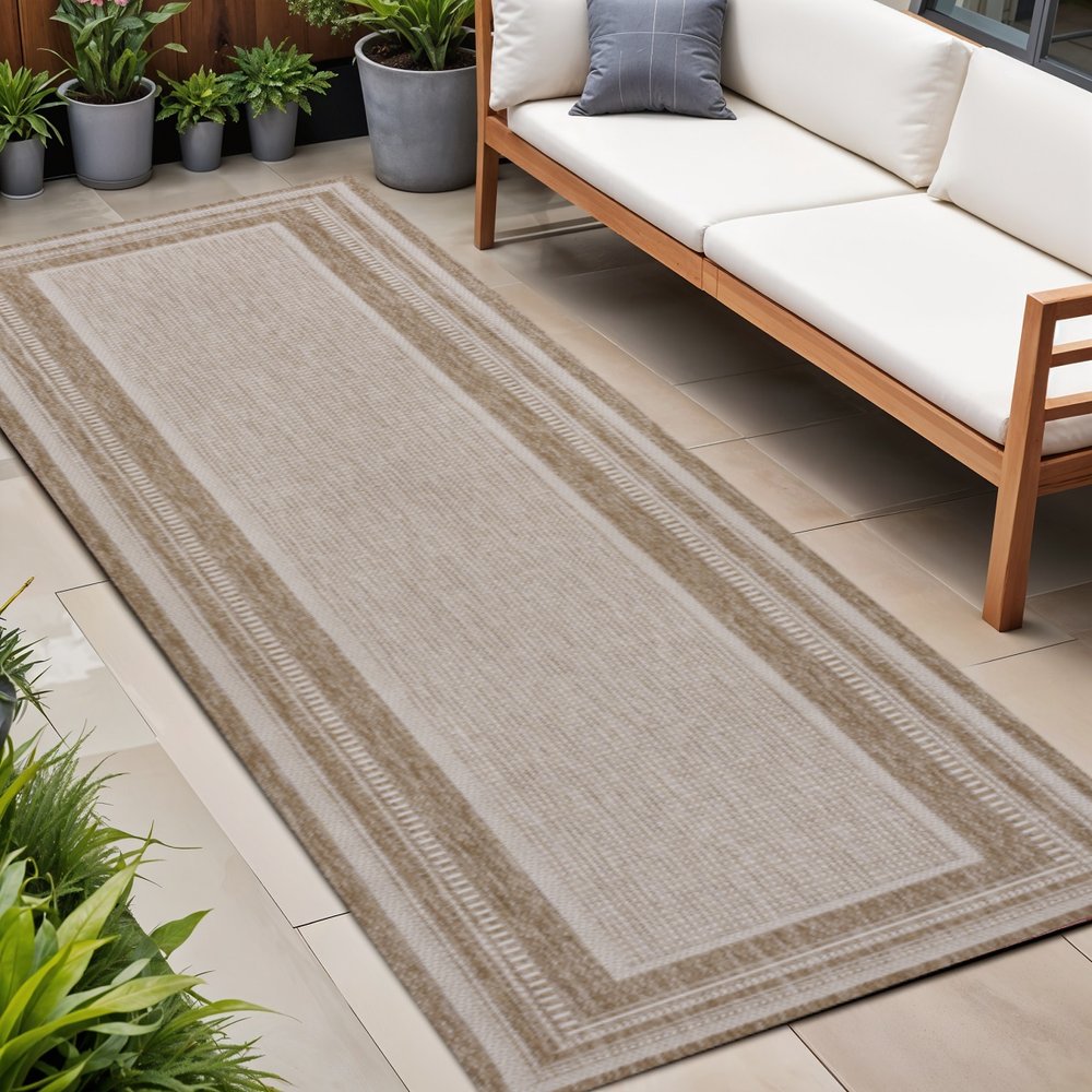 8' Beige And Cream Indoor Outdoor Runner Rug HomeRoots