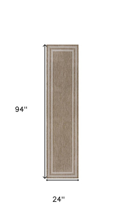 8' Beige And Cream Indoor Outdoor Runner Rug