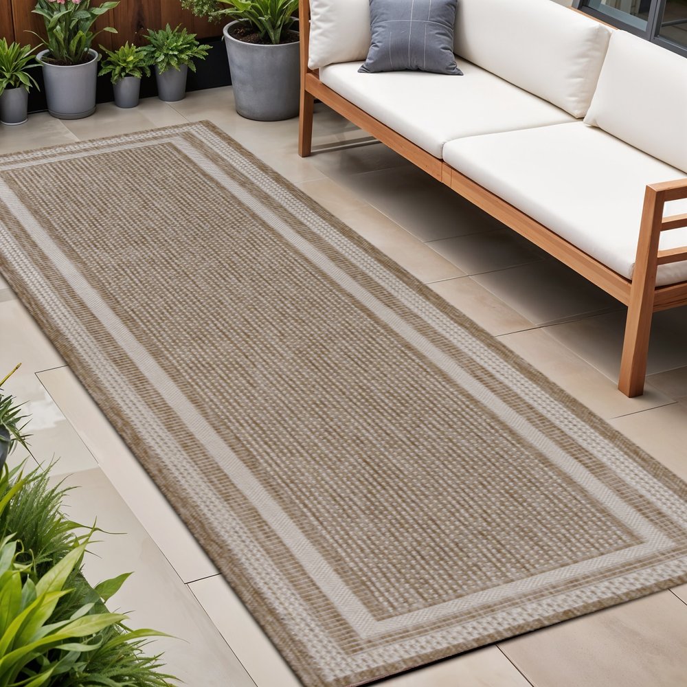 8' Beige And Cream Indoor Outdoor Runner Rug HomeRoots