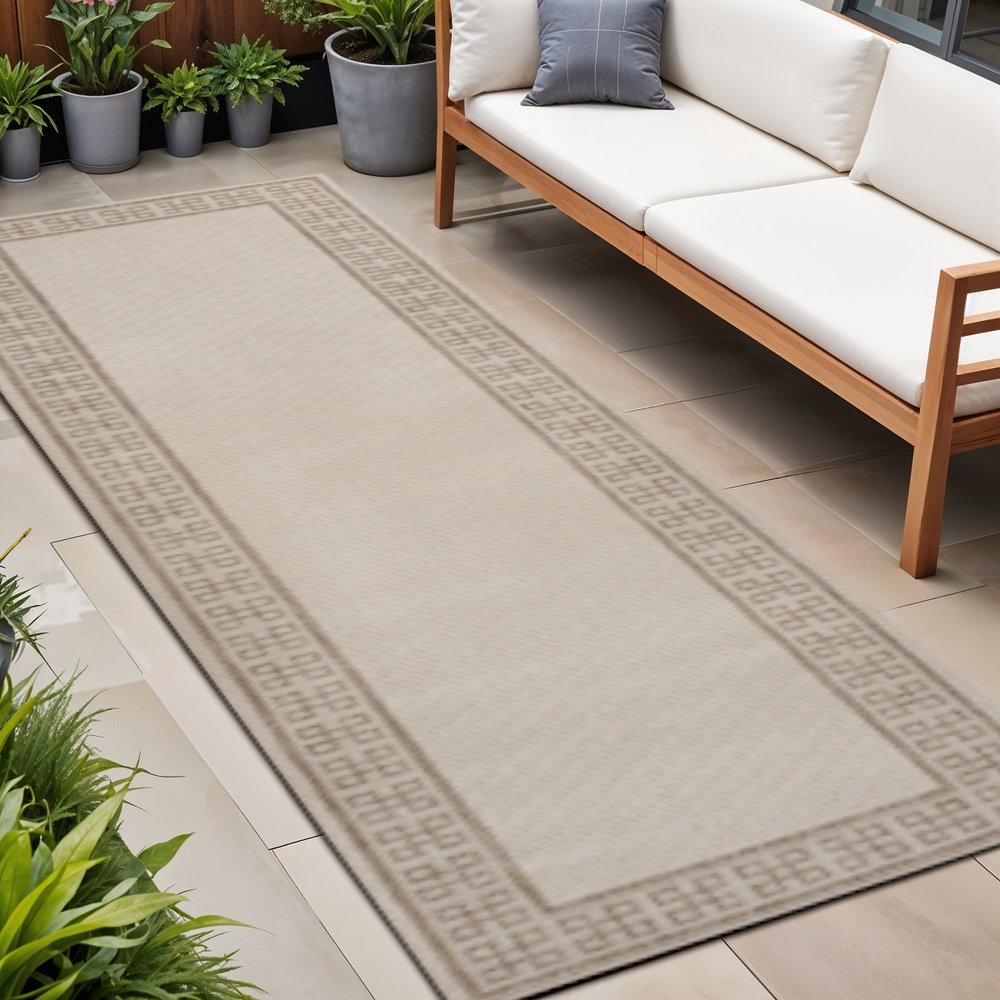 8' Cream And Beige Indoor Outdoor Runner Rug HomeRoots