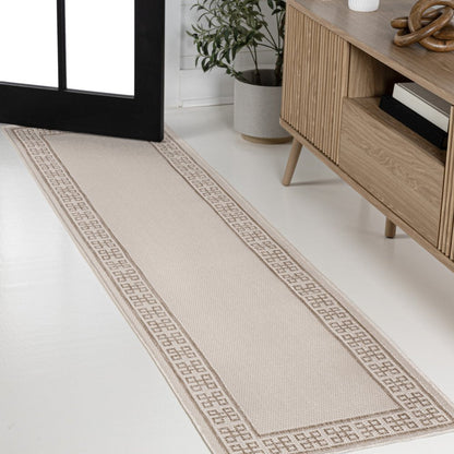 8' Cream And Beige Indoor Outdoor Runner Rug