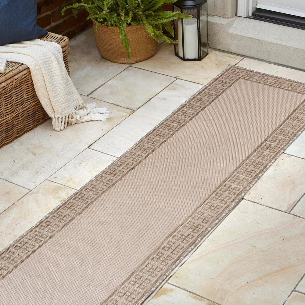 8' Cream And Beige Indoor Outdoor Runner Rug