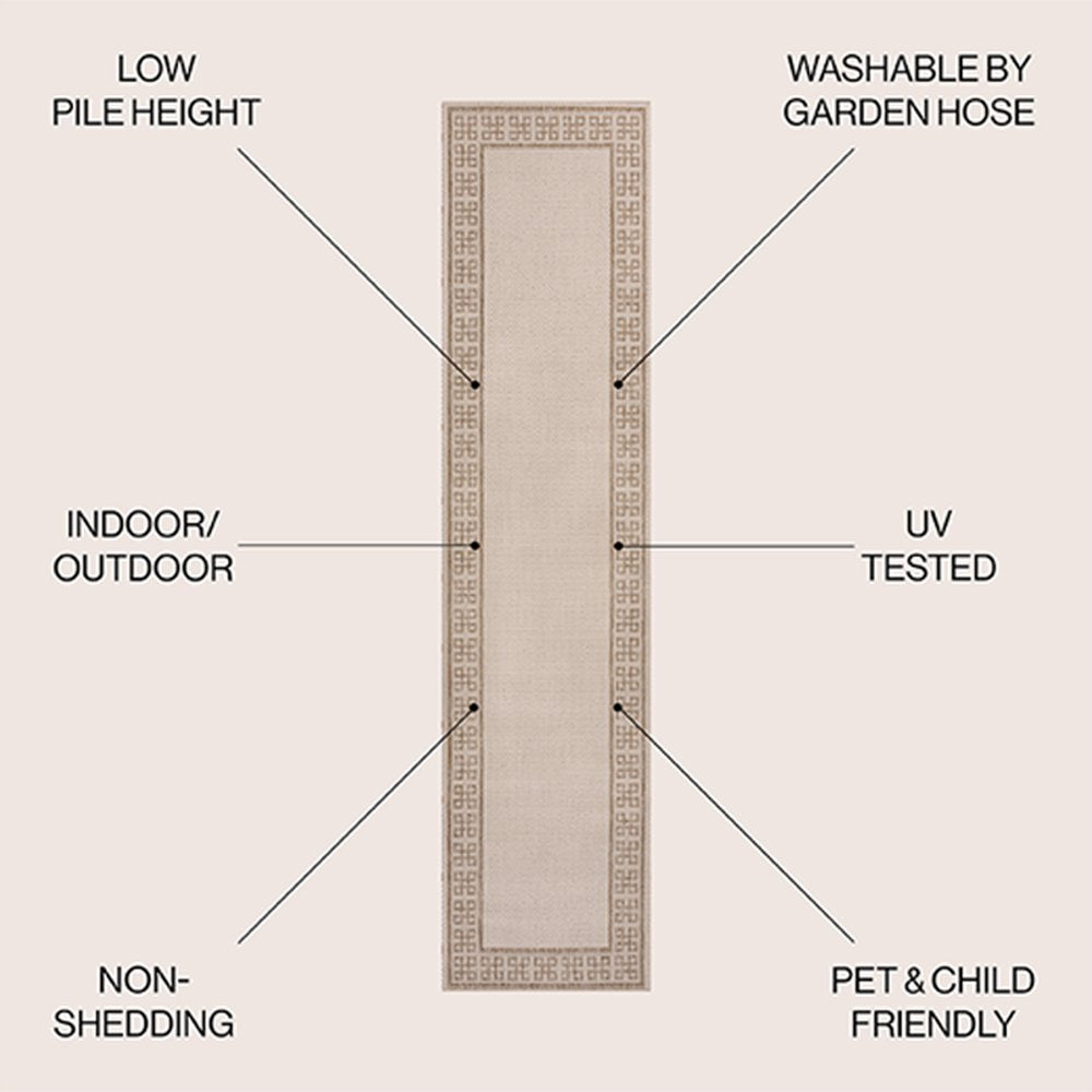 8' Cream And Beige Indoor Outdoor Runner Rug