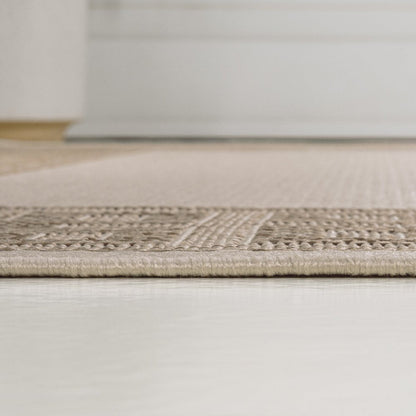 8' Cream And Beige Indoor Outdoor Runner Rug