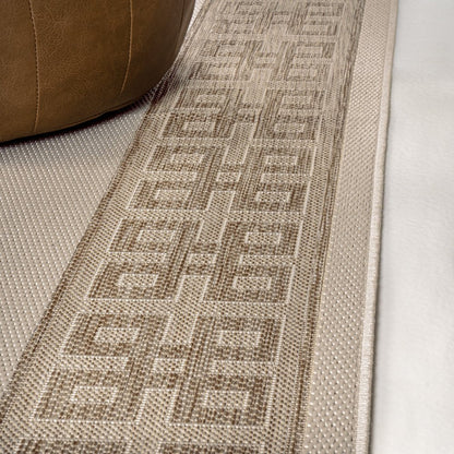 8' Cream And Beige Indoor Outdoor Runner Rug HomeRoots
