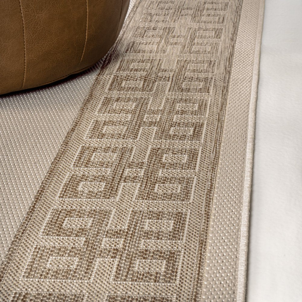 8' Cream And Beige Indoor Outdoor Runner Rug HomeRoots