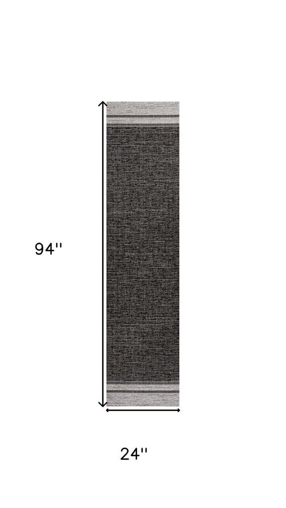 8' Black And Cream Indoor Outdoor Runner Rug HomeRoots