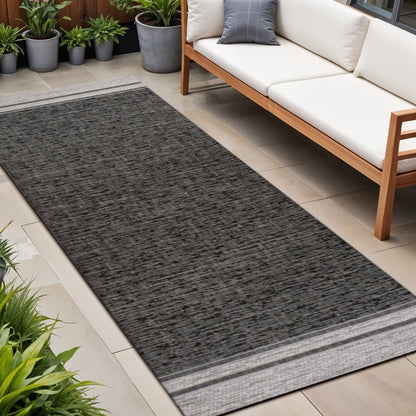 8' Black And Cream Indoor Outdoor Runner Rug HomeRoots