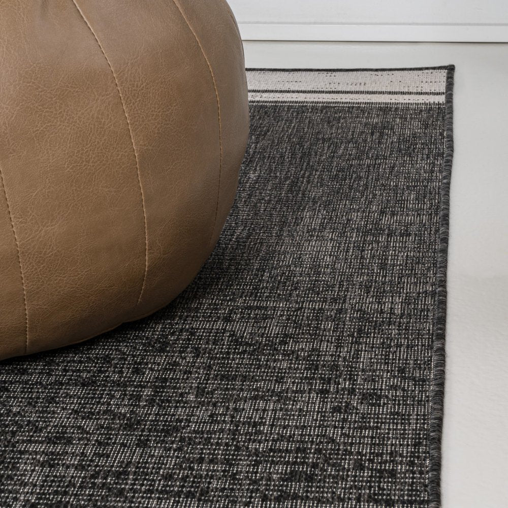 8' Black And Cream Indoor Outdoor Runner Rug HomeRoots