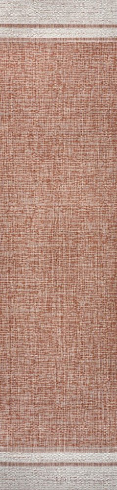 8' Salmon And Cream Indoor Outdoor Runner Rug HomeRoots
