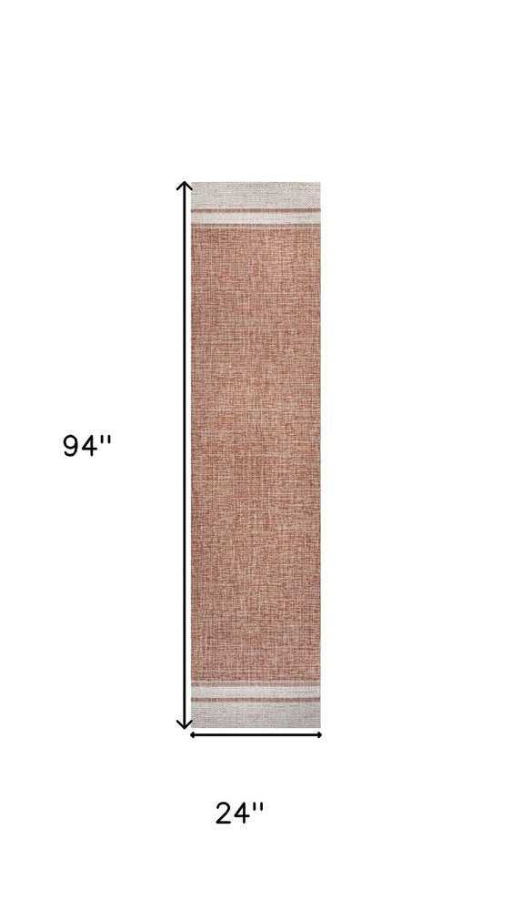 8' Salmon And Cream Indoor Outdoor Runner Rug HomeRoots