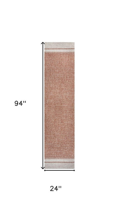 8' Salmon And Cream Indoor Outdoor Runner Rug HomeRoots