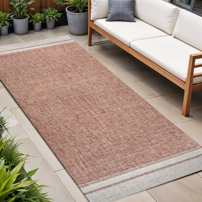 8' Salmon And Cream Indoor Outdoor Runner Rug HomeRoots