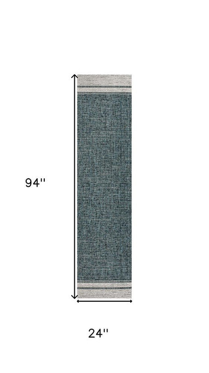 8' Turquoise And Cream Indoor Outdoor Runner Rug HomeRoots