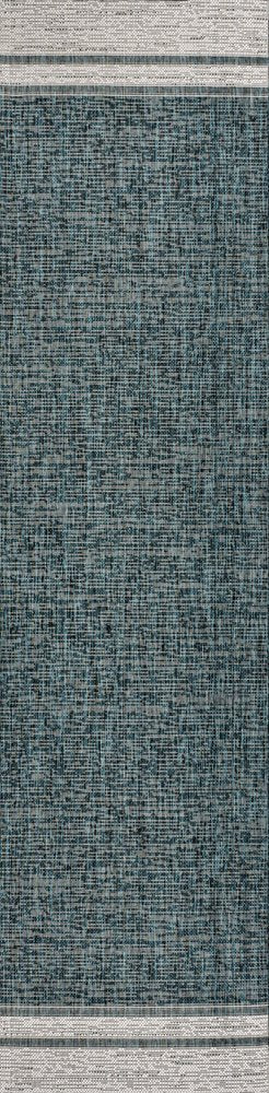8' Turquoise And Cream Indoor Outdoor Runner Rug HomeRoots