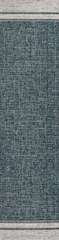 8' Turquoise And Cream Indoor Outdoor Runner Rug HomeRoots