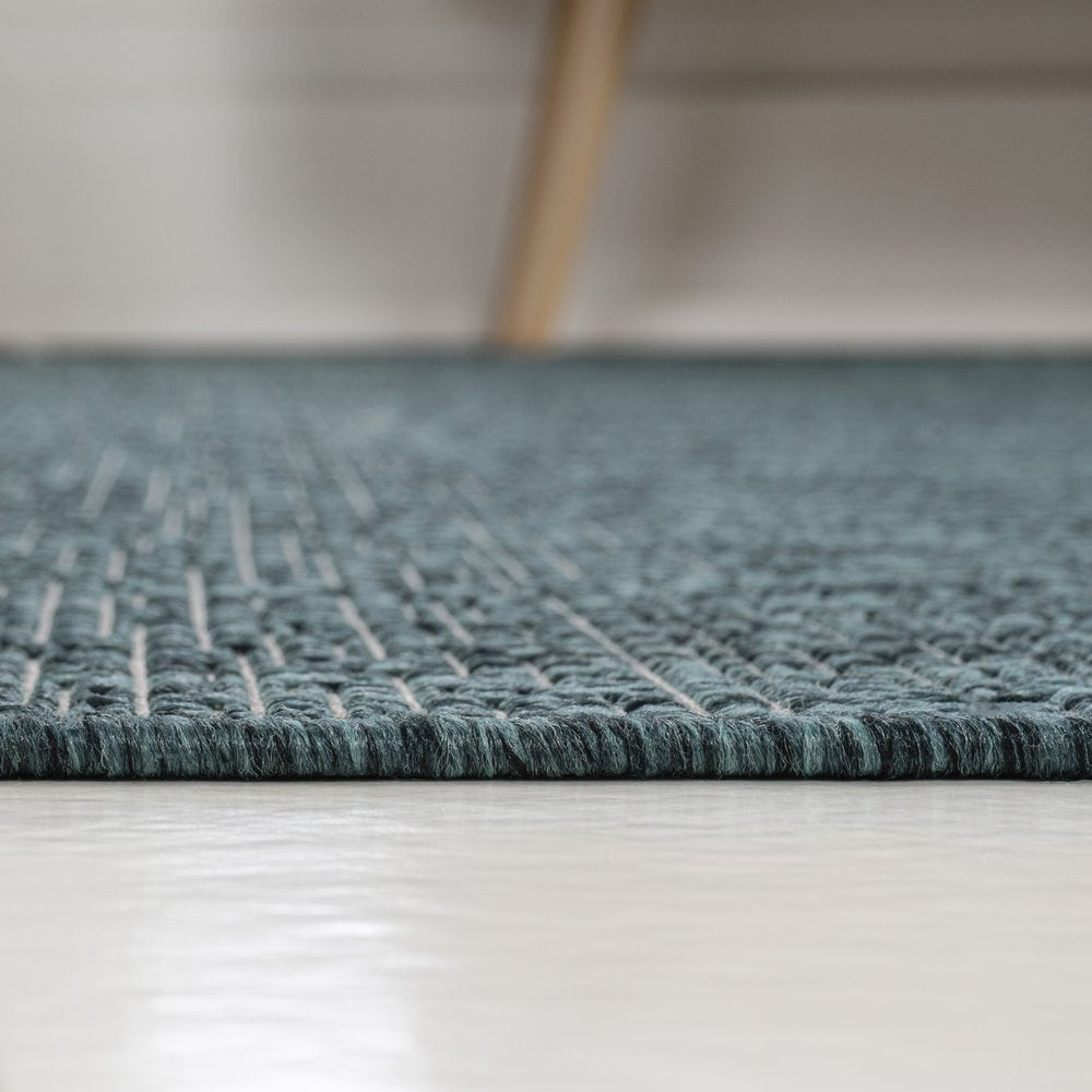 8' Turquoise And Cream Indoor Outdoor Runner Rug HomeRoots