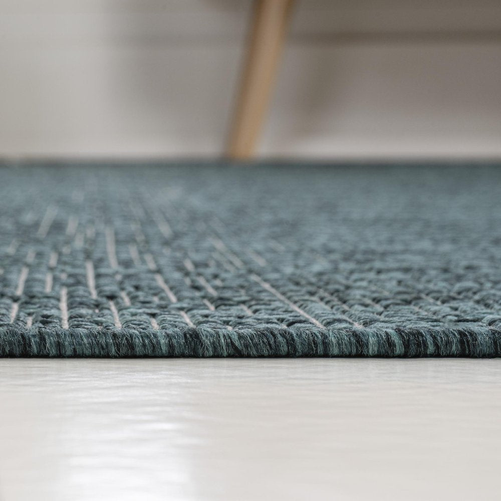 8' Turquoise And Cream Indoor Outdoor Runner Rug HomeRoots