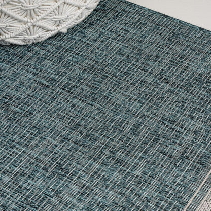 8' Turquoise And Cream Indoor Outdoor Runner Rug HomeRoots