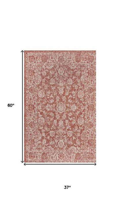 3' X 5' Red And Taupe Medallion Indoor Outdoor Area Rug HomeRoots
