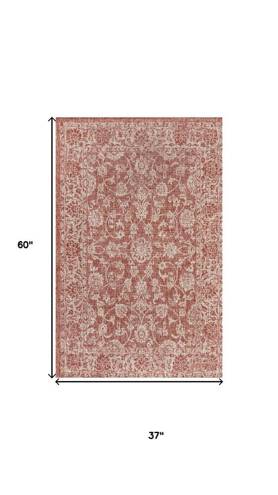 3' X 5' Red And Taupe Medallion Indoor Outdoor Area Rug HomeRoots