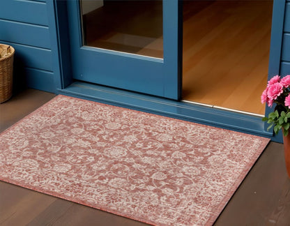 3' X 5' Red And Taupe Medallion Indoor Outdoor Area Rug HomeRoots