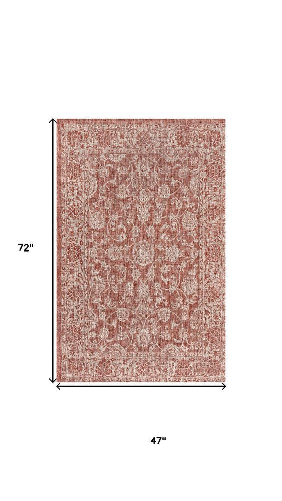 4' X 6' Red And Taupe Medallion Indoor Outdoor Area Rug HomeRoots