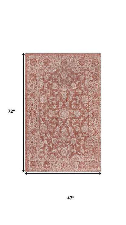 4' X 6' Red And Taupe Medallion Indoor Outdoor Area Rug HomeRoots