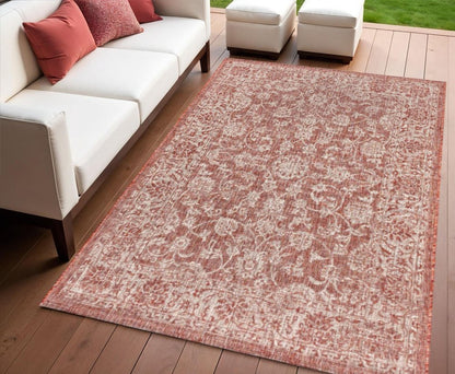4' X 6' Red And Taupe Medallion Indoor Outdoor Area Rug HomeRoots