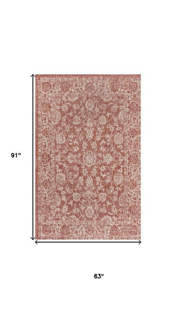 5' X 8' Red And Taupe Medallion Indoor Outdoor Area Rug HomeRoots