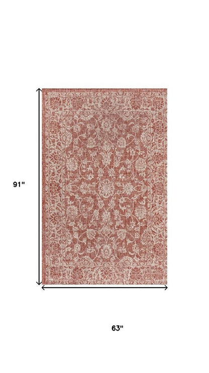 5' X 8' Red And Taupe Medallion Indoor Outdoor Area Rug HomeRoots