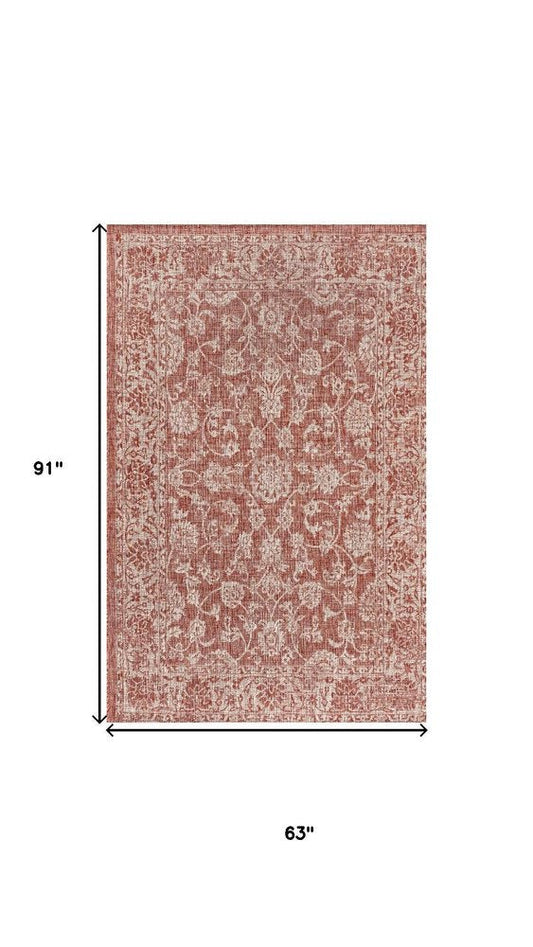 5' X 8' Red And Taupe Medallion Indoor Outdoor Area Rug HomeRoots