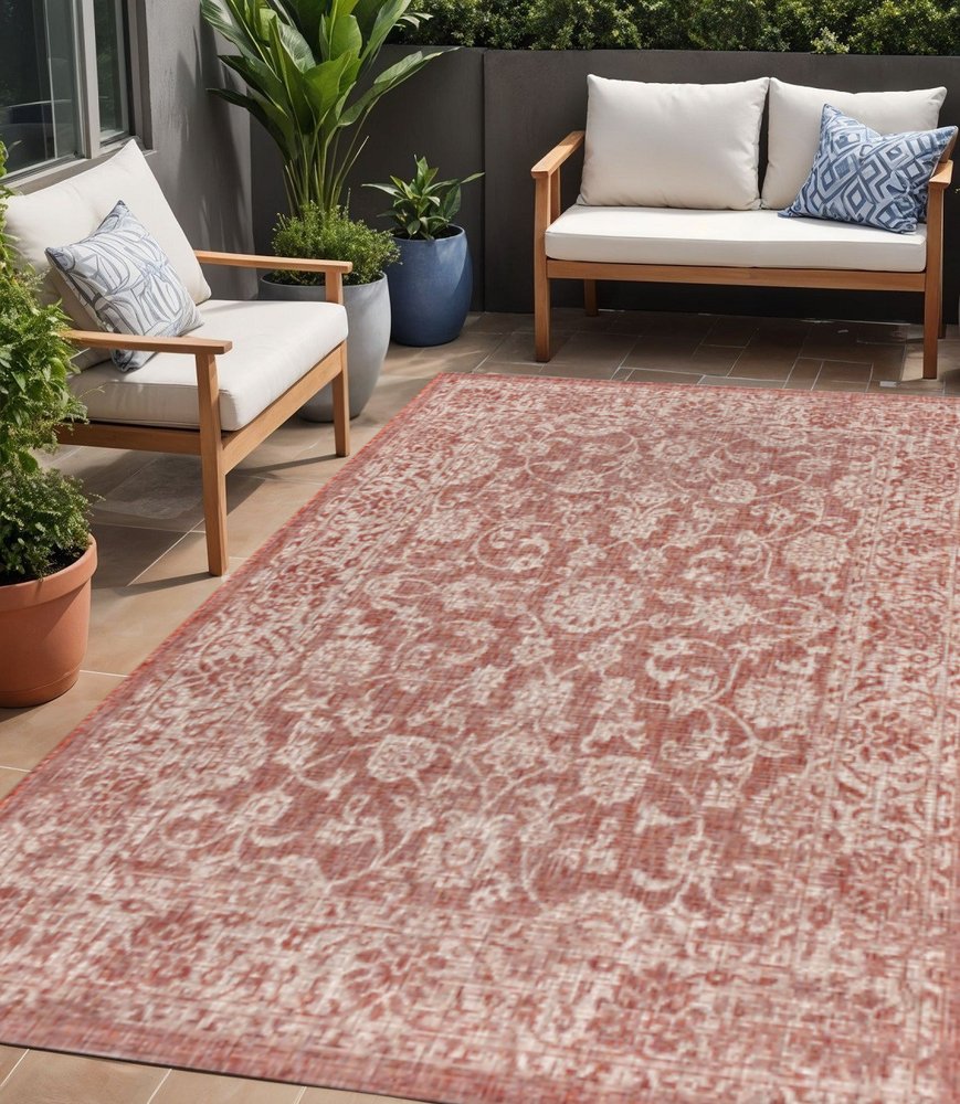 5' X 8' Red And Taupe Medallion Indoor Outdoor Area Rug HomeRoots