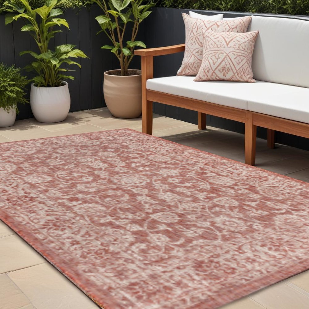 8' X 10' Red And Taupe Medallion Indoor Outdoor Area Rug HomeRoots