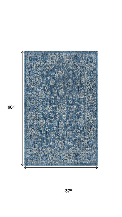 3' X 5' Navy Blue And Gray Medallion Indoor Outdoor Area Rug HomeRoots
